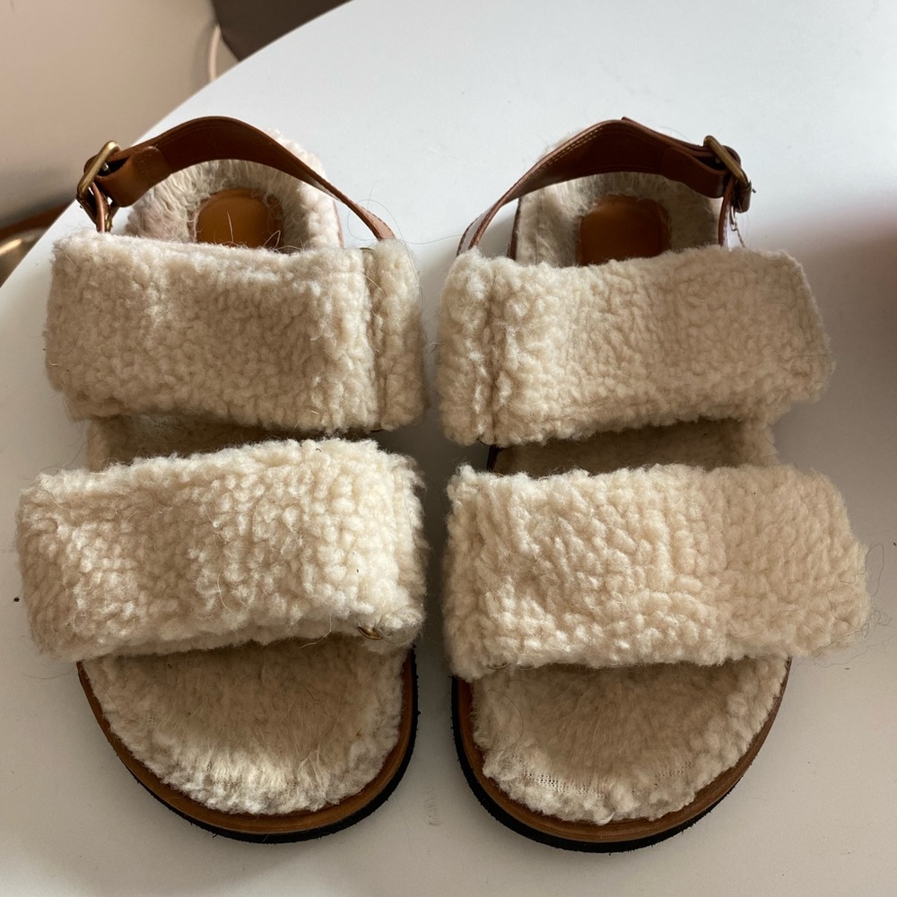 Zara Birkenstock Shearling Sandals Size 9